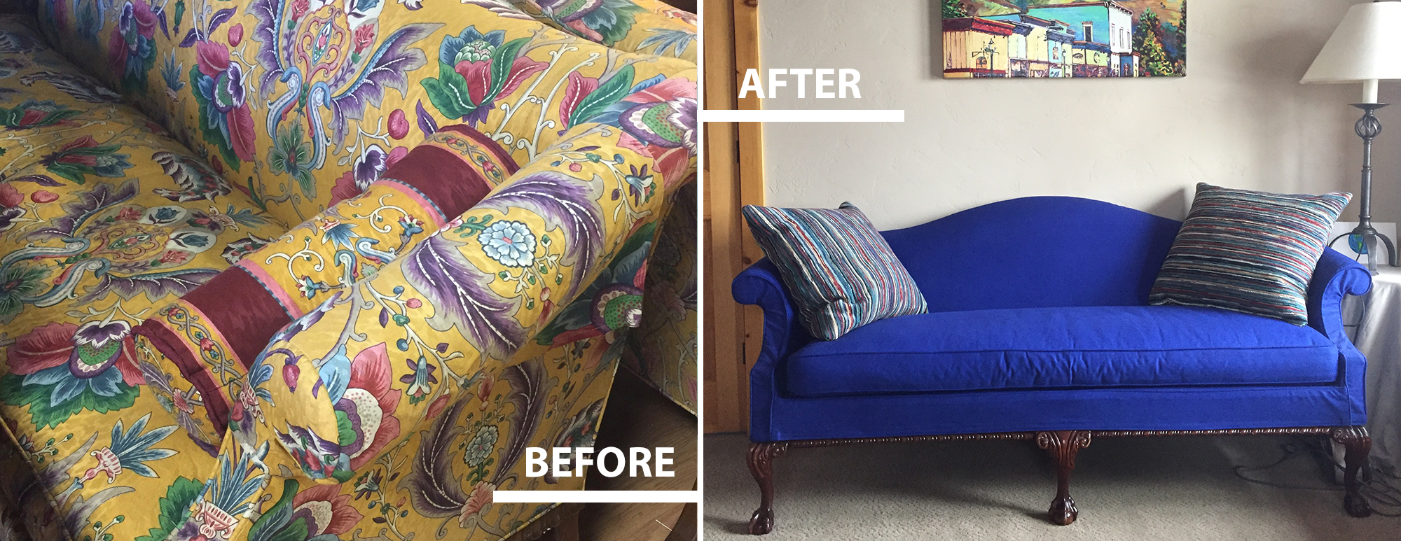 Slip Covered Couch Before and After